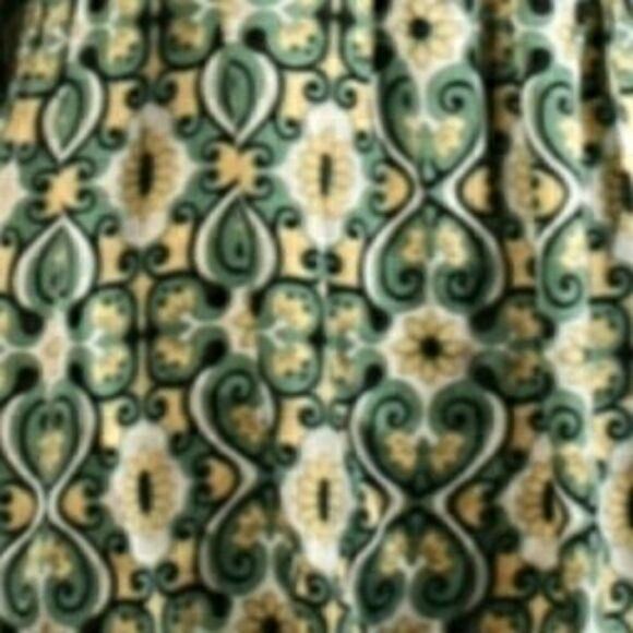 Studio M Silk Blouse Scoop Neck Puff Sleeve Tie Waist Regal Scroll Ikat Green - Picture 4 of 10